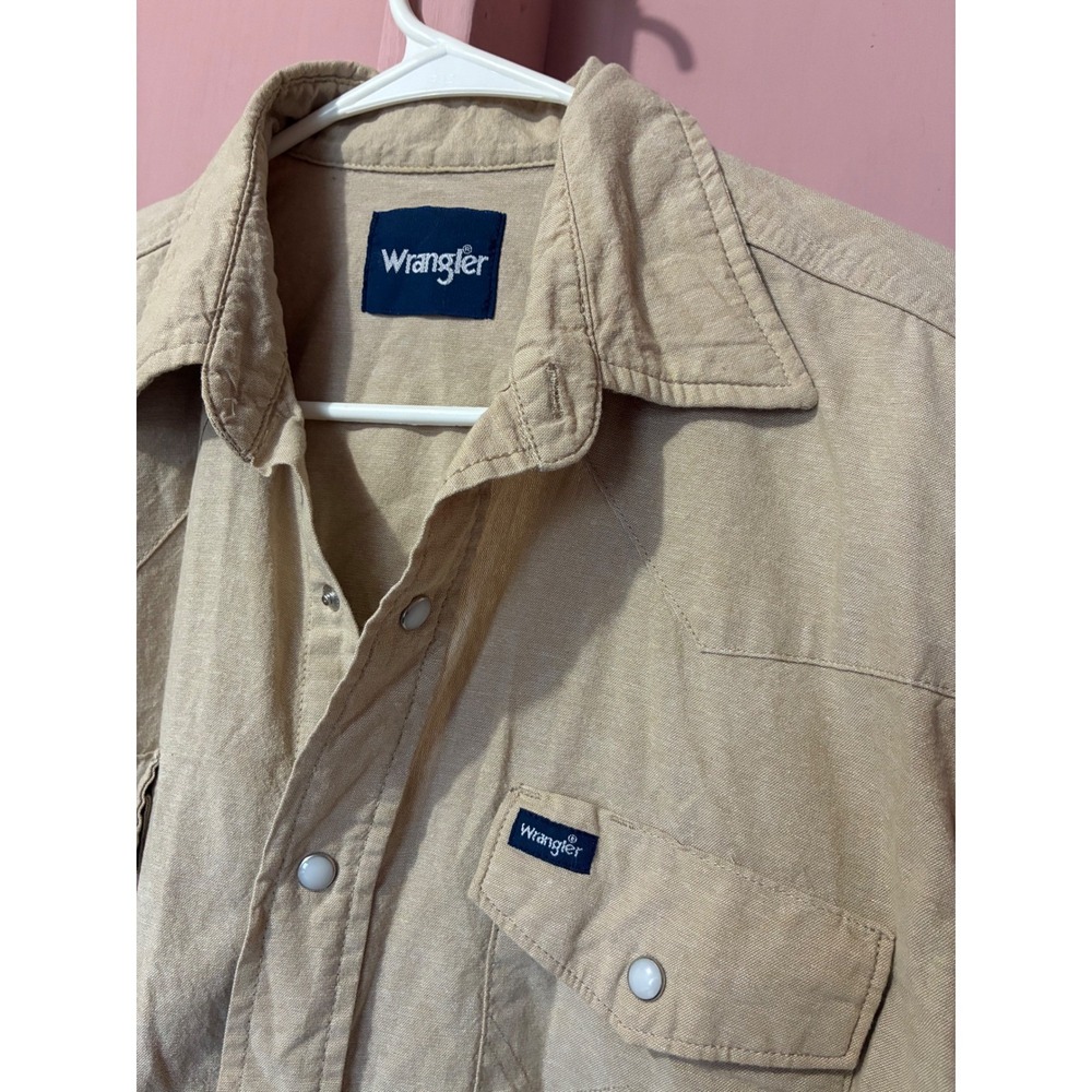 Wrangler Western Shirt Mens Large Tan Pearl Snap Long Sleeve Cotton MS728KH
